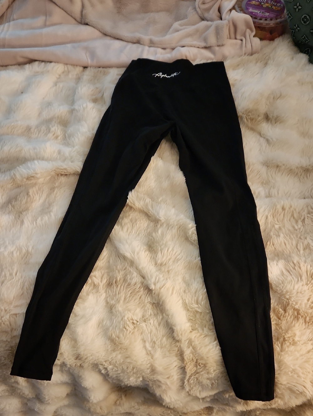 Alphalete Black Leggings with White Script Logo Centered